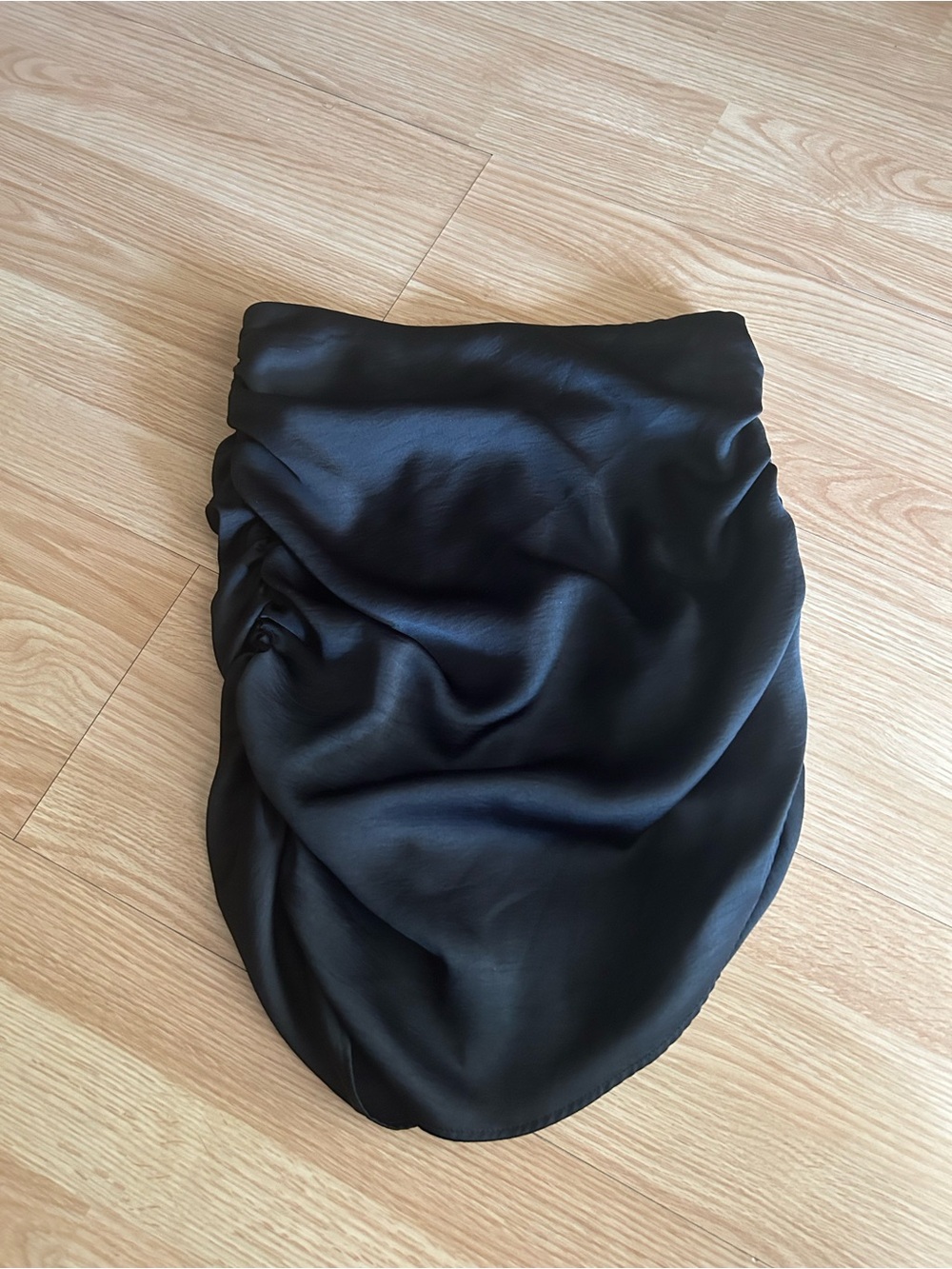 Zara Black Satin Ruched Mini Skirt Small
